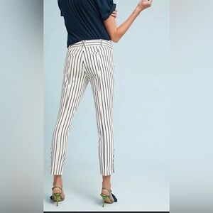 The Essential Slim Anthropologie Pants Women’s 0 Cream Striped Cropped Side Slit